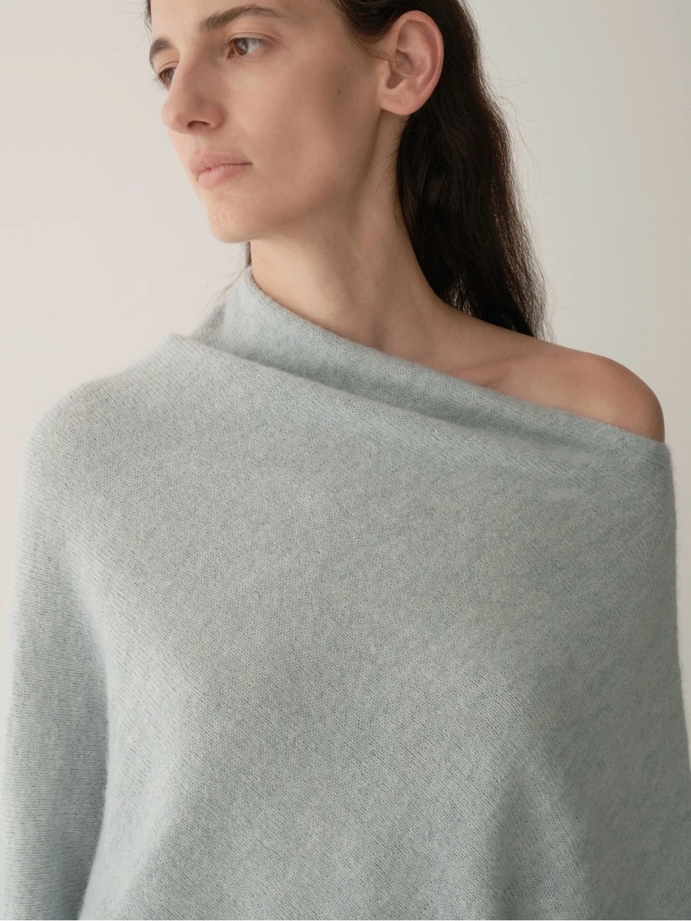 Off-the-Shoulder Lightweight Knit Sweater - Pale Mint - Picture 3 of 15